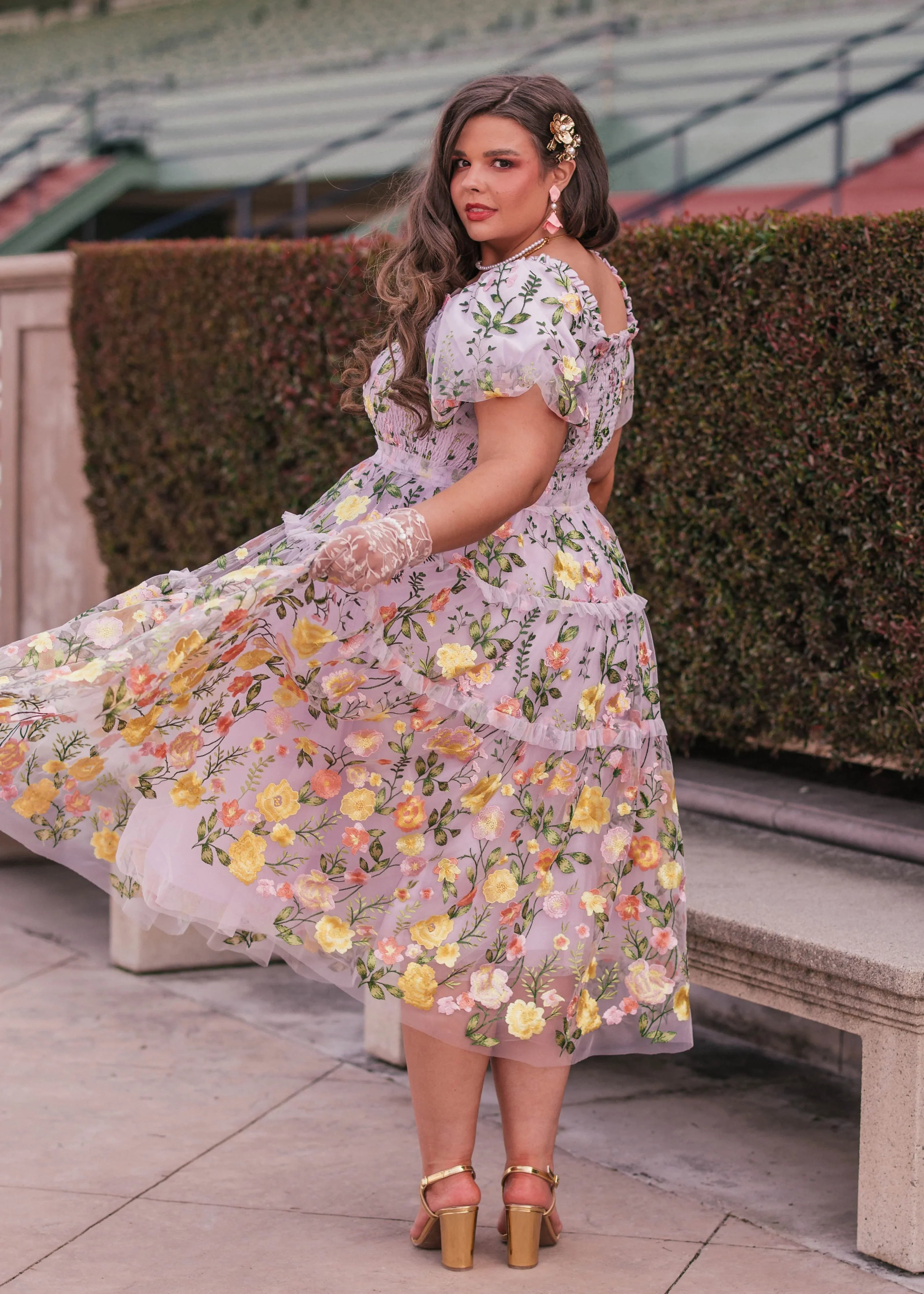 Lavender midi rose dress by JessaKae featuring a flowy silhouette and delicate floral details.