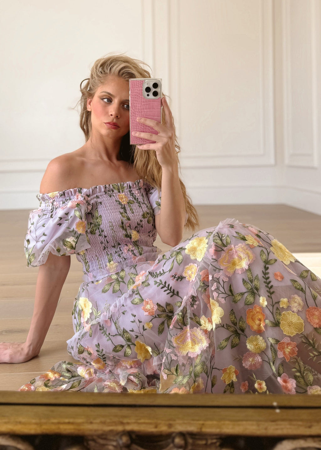 Lavender midi rose dress by JessaKae featuring a flowy fabric and elegant design, perfect for summer occasions.