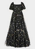 Black Wendy Dress by JessaKae featuring star patterns, sleeveless design, and flowy fabric perfect for casual or semi-formal occasions.