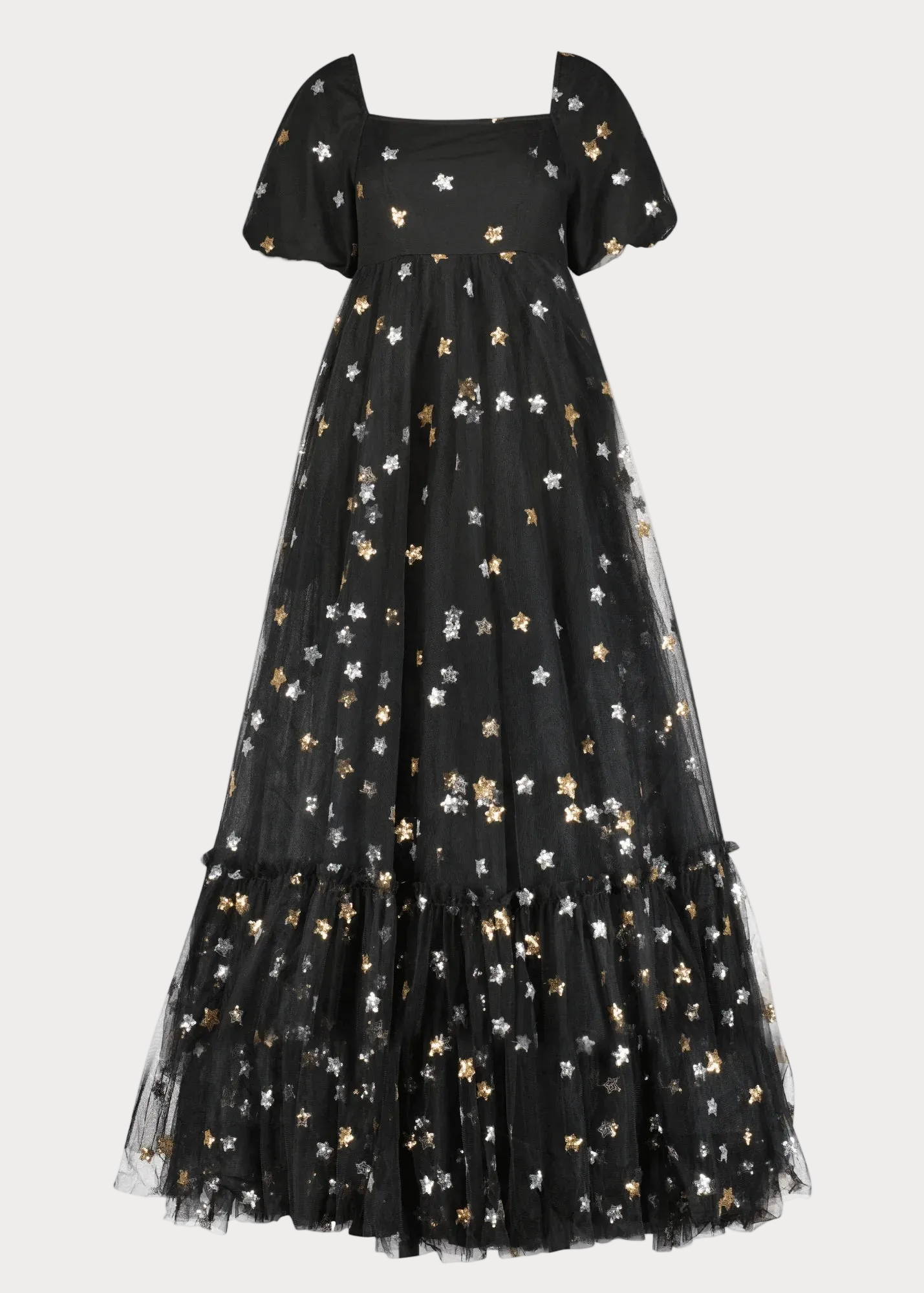 Black Wendy Dress by JessaKae featuring star patterns, sleeveless design, and flowy fabric perfect for casual or semi-formal occasions.